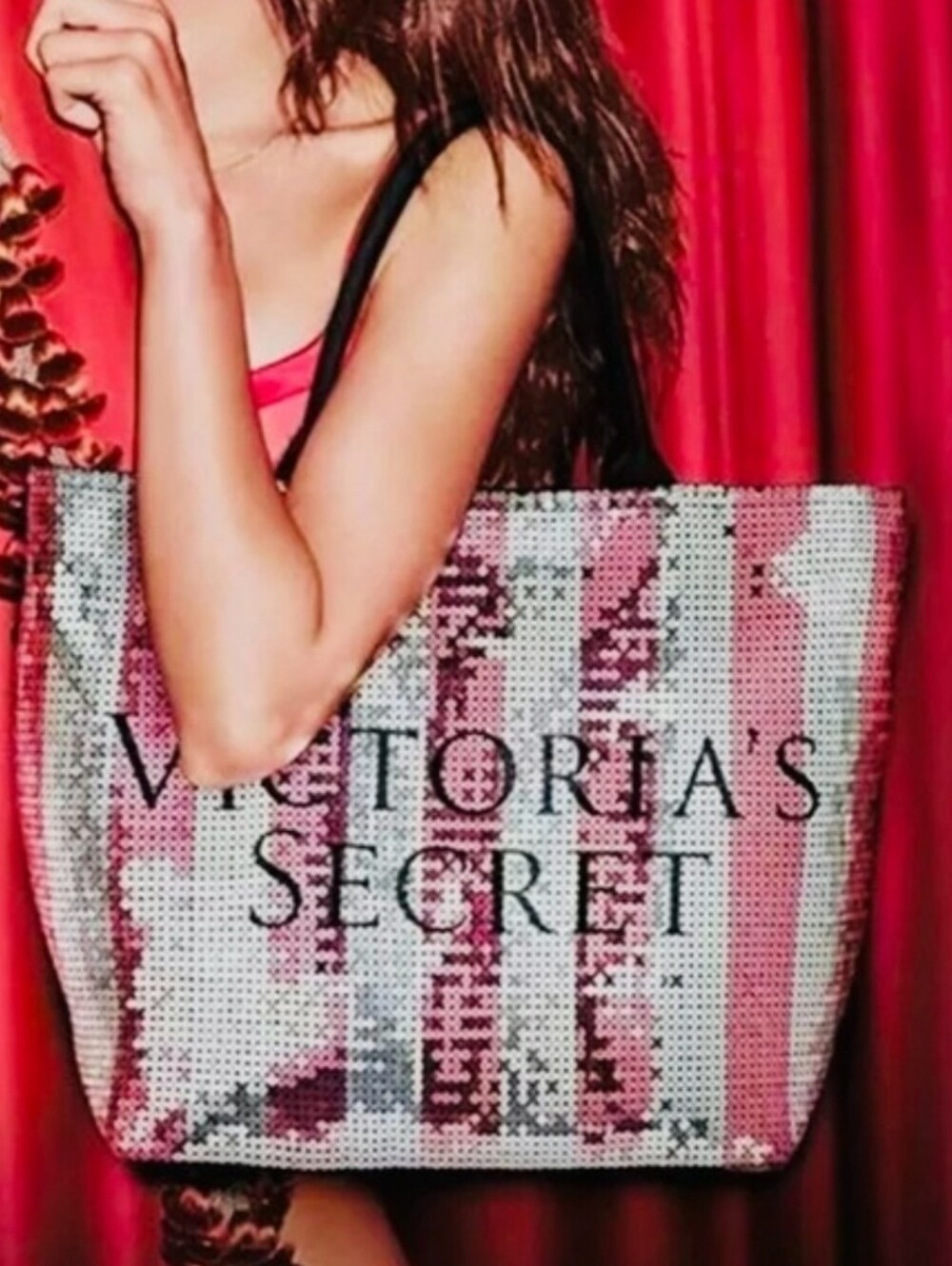 Victoria's Secret Vintage Limited Edition Weekender Tote Bag NWT Sequins Stripes